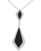 Onyx (6 X 3mm, 20 X 8mm) And Diamond (1/10 Ct. T.w.) Pendant Necklace In Sterling Silver