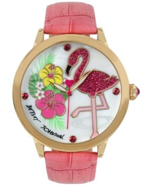 Betsey Johnson Women's Peach Leather Strap Watch 44mm Bj00084-77