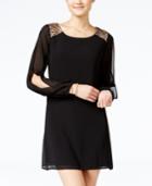 Sequin Hearts Juniors' Sequined Split-sleeve Shift Dress