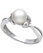 Cultured Freshwater Pearl (7mm) And Diamond Accent Twist Ring In Sterling Silver