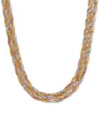 Tri-color Braided Herringbone Statement Necklace In 10k Gold, White Gold & Rose Gold
