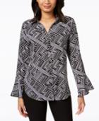 Ny Collection Geometric-print Bell-sleeve Top