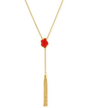 Vince Camuto Gold-tone Red Stone Tassel Y-necklace