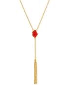 Vince Camuto Gold-tone Red Stone Tassel Y-necklace