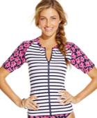 Tommy Bahama Short-sleeve Mixed-print Rashguard Women's Swimsuit