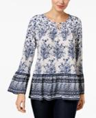 Style & Co Printed Lattice-neck Peasant Top, Created For Macy's