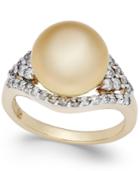 Cultured Golden South Sea Pearl (11mm) And Diamond (5/8 Ct. T.w.) Ring In 14k Gold