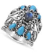 Carolyn Pollack Labradorite And Turquoise Rope Ring In Sterling Silver