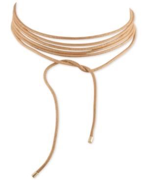 Rachel Rachel Roy Gold-tone Brown Leather Wrapped Lariat Necklace