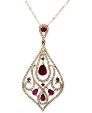 Gemma By Effy Ruby (2-1/8 Ct. T.w.) And Diamond (3/4 Ct. T.w.) Drop Pendant In 14k Gold