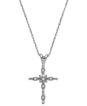 10k White Gold Necklace, Diamond Accent Cross Pendant