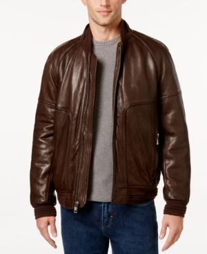Andrew Marc Men's Gustavus Evergrain Leather Baseball Jacket