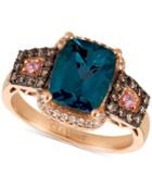 Le Vian Chocolatier Blue Topaz (3 Ct. T.w.), Diamond (3/8 Ct. T.w.) And Pink Sapphire Accent Ring In 14k Rose Gold