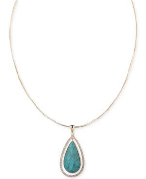 Anne Klein Gold-tone Stone And Pave Teardrop Pendant Necklace