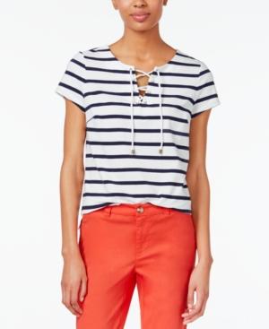 Maison Jules Striped Lace-up Tee, Only At Macy's