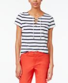 Maison Jules Striped Lace-up Tee, Only At Macy's