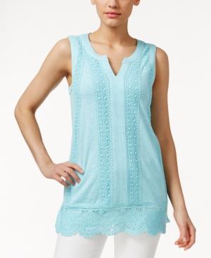 Charter Club Sleeveless Crochet-trim Top, Only At Macy's