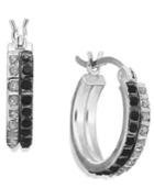 Black And White Diamond Accent Hoop Earrings In Platinum Over Sterling Silver