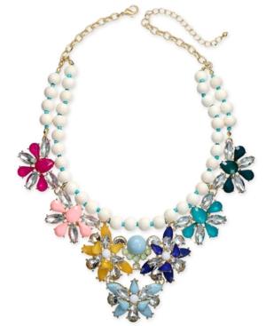 I.n.c. Gold-tone Stone & Crystal Beaded Flower Statement Necklace, 18 + 3 Extender, Created For Macy's