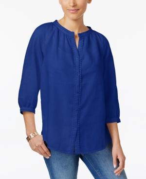 Charter Club Linen Crochet-trim Shirt, Only At Macy's