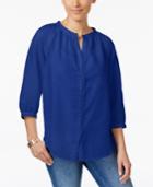 Charter Club Linen Crochet-trim Shirt, Only At Macy's