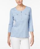 Karen Scott Pocketed Zip-neck Top, Only At Macy's