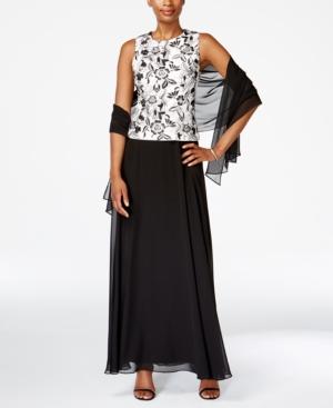 Alex Evenings Sleeveless Floral-print Gown And Shawl