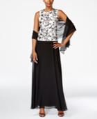 Alex Evenings Sleeveless Floral-print Gown And Shawl