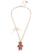Betsey Johnson Rose Gold-tone Pave Bear And Bow Pendant Necklace