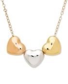 Tri-color Polished Heart Pendant Necklace In 10k Gold, White Gold & Rose Gold