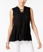 Style & Co Tiered Lace-up Top, Created For Macy's