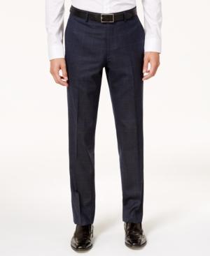 Bar Iii Men's Slim-fit Active Stretch Navy/tan Windowpane Suit Pants, Created For Macy's