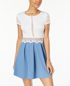 B Darlin Juniors' Illusion-waist Fit & Flare Dress