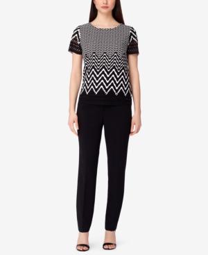 Tahari Asl Textured Chevron-print Top