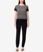 Tahari Asl Textured Chevron-print Top