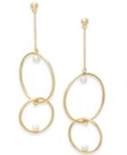 Alfani Gold-tone Imitation Pearl Double-hoop Linear Drop Earrings, Created For Macy's