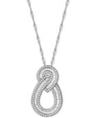 Cubic Zirconia Baguette Swirl Pendant Necklace In Sterling Silver