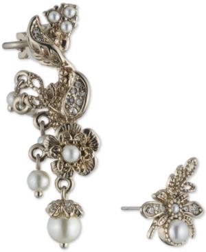 Marchesa Gold-tone Imitation Pearl & Pave Mismatch Ear Climber & Stud Earring