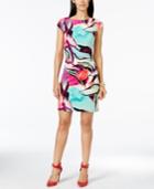 Vince Camuto Cap-sleeve Exploded Floral Print Sheath Dress