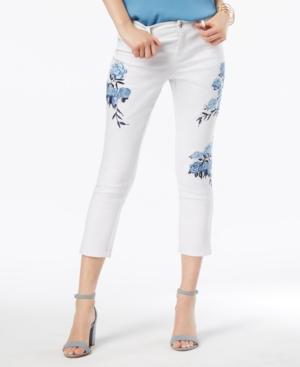 Inc International Concepts Floral-embroidered Cropped Jeans, Created For Macy's