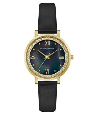 Bcbg Maxazria Ladies Black Leather Strap Watch With Dark Mop Dial, 33mm