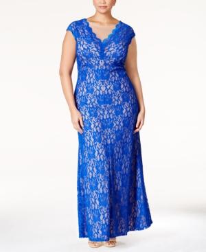 Xscape Plus Size Lace V-neck Gown