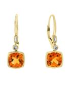 Effy Citrine (2 3/4 Ct.t.w) And Diamond (1/10 Ct.t.w.) Earrings In 14k Gold