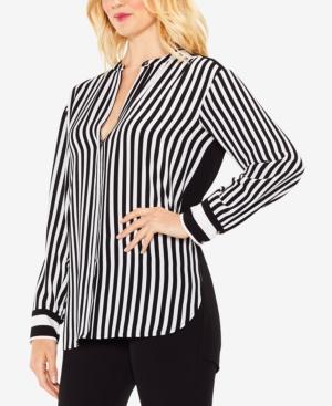 Vince Camuto Striped Band-collar Tunic Shirt