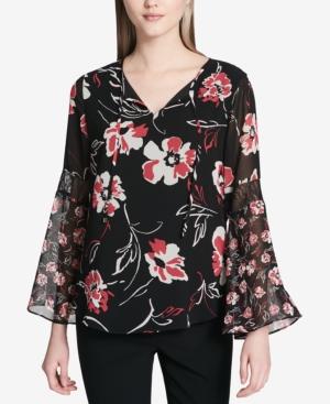 Calvin Klein Split-neck Bell-sleeve Top
