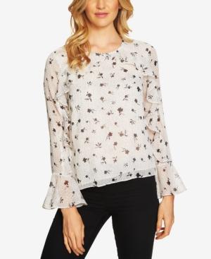 Cece Printed Ruffled-sleeve Top