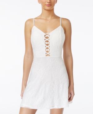 Material Girl Juniors' Lattice-front Lace Flare Dress, Only At Macy's