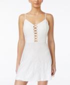 Material Girl Juniors' Lattice-front Lace Flare Dress, Only At Macy's