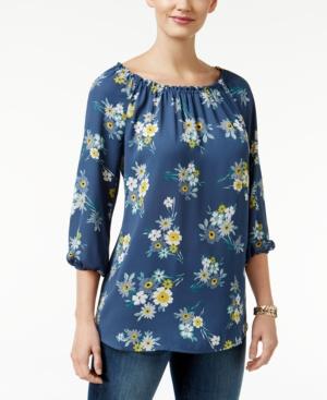 Style & Co. Floral-print Scoop-neck Top, Only At Macy's