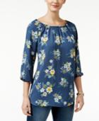 Style & Co. Floral-print Scoop-neck Top, Only At Macy's